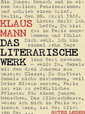 cover image of Klaus Mann--Das literarische Werk